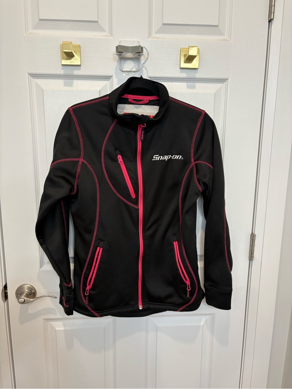 Snap On Utility Jacket in Black with Pink Trim #1565